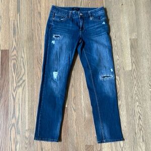 White House Black Market Medium-Dark Blue Straight Leg Distressed Jeans (J10)